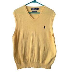Polo Ralph Lauren Mens XL Yellow V-Neck Sleeveless Sweater Vest 100% Pima Cotton